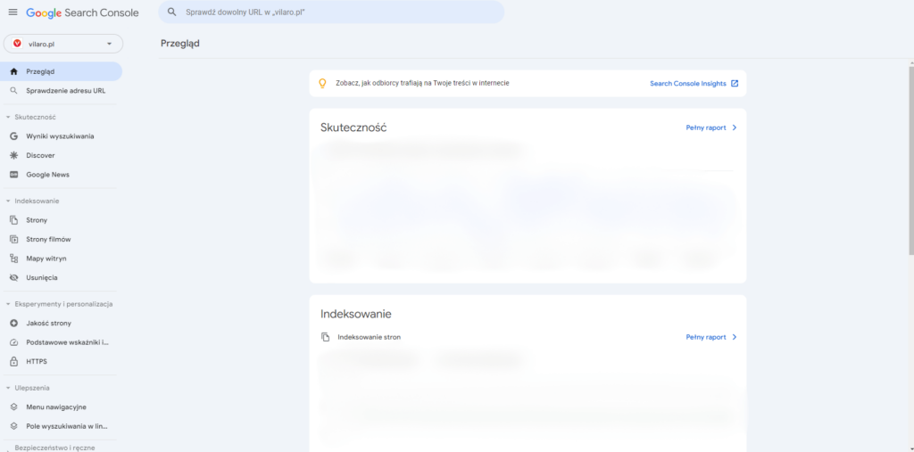 Zrzut ekranu z interfejsu Google Search Console. 
